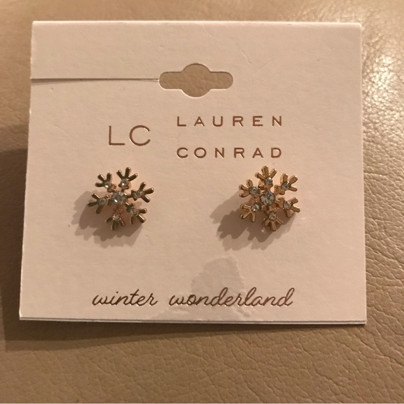 LC Lauren Conrad snowflake earrings gold and silver tone NWT - Picture 2 of 3